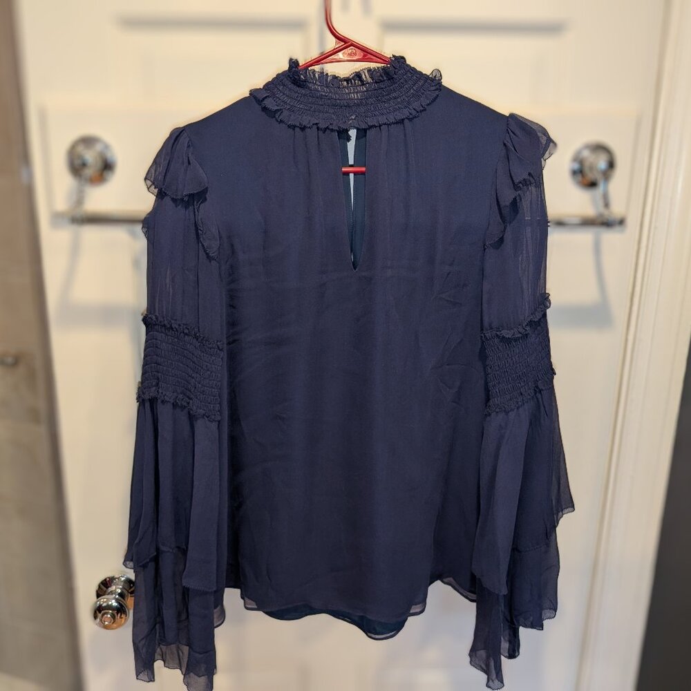 LAST CHANCE - Royal Blue Silk Bell Sleeve Blouse by Parker, Medium